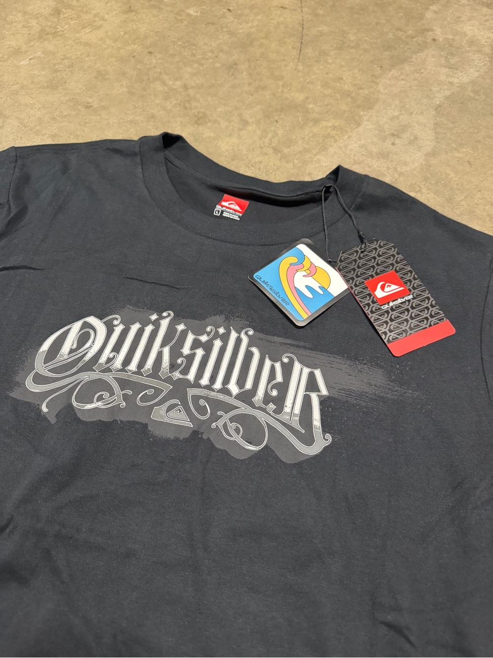 Quiksilver Men’s Black Tee with Silver Script Logo